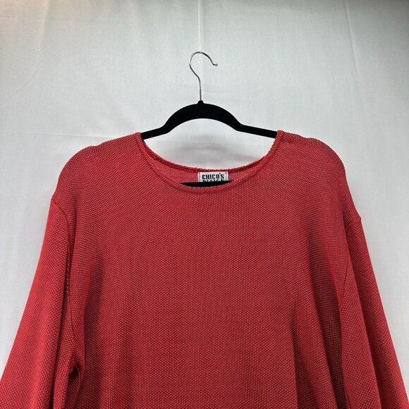 Chico's Design Sweater Size M/L Round Neck Long Sleeve Pullover Rayon Rust Red - Picture 3 of 9